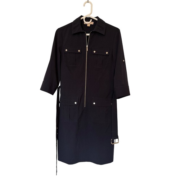 Michael Kors Dresses & Skirts - Michael Kors Utility Shirt Dress Navy Blue Stretch Belted Safari Aesthetic S